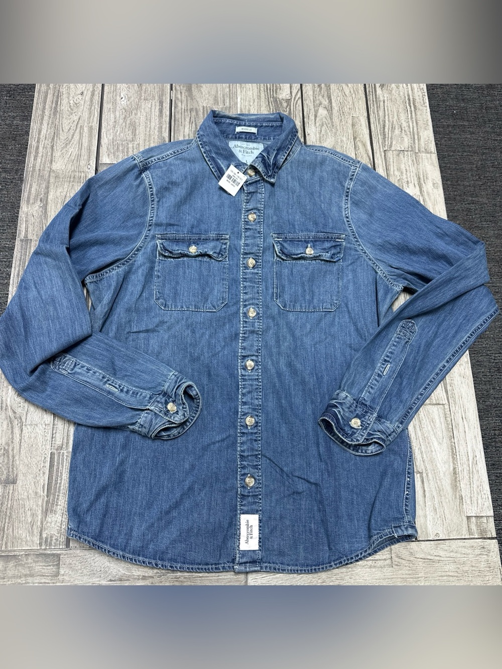NWT Y2K Abercrombie & Fitch Muscle Denim Button Up Men Sz Large Preppy Fall